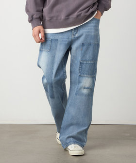 硫化染めデニム／インディゴデニムワイドテーパードパンツ（55-01PK03