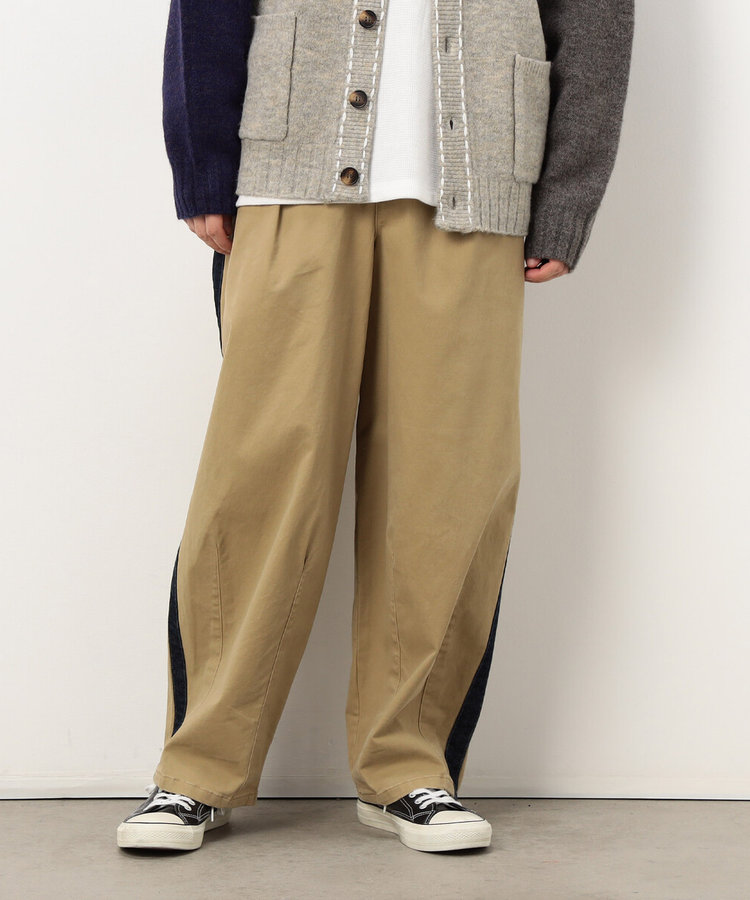 ストレッチツイル ワイドテーパード ラインパンツ