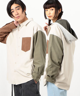 ピーチスキン 取り外し裏毛フード付きシャツ