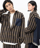 TRチェック&デニム切替長袖シャツ