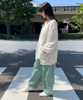 裏毛ビッグカーディガン（55-21CA30-202）｜Purple&Yellow