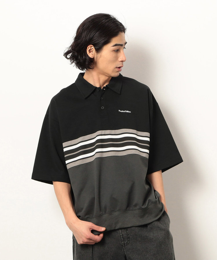 パネルボーダーポロシャツ（55-21CK52-205）｜パープル&イエロー