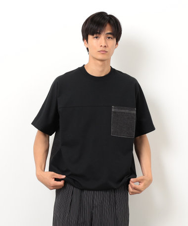 インレイデニム切り替えプルオーバー