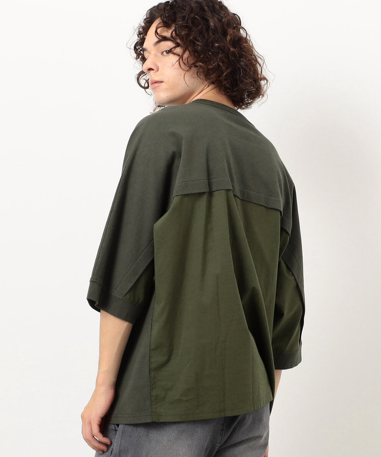 布帛切替6分袖ドルマンスリーブTシャツ（55-31TI01-204）｜パープル