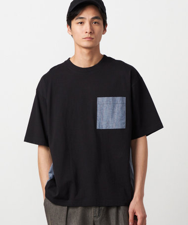 バックプリント 布帛切り替えTシャツ