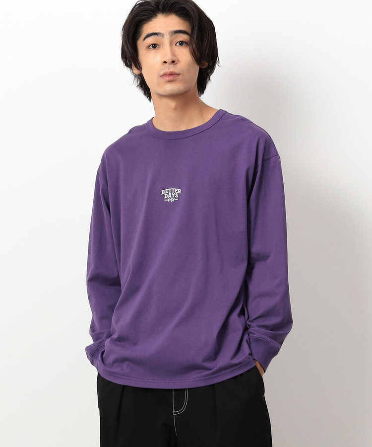 刺繍×プリント 長袖クルーネックＴシャツ