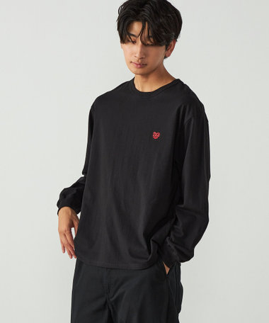 ハートロゴ刺繍 長袖Tシャツ