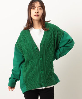 ニット＆裏シャギー ドッキングカーディガン