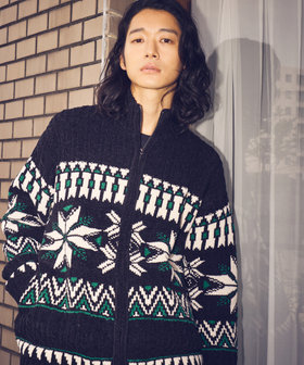 マーブル柄ジャカードプルオーバー（55-41KI34-204）｜パープル