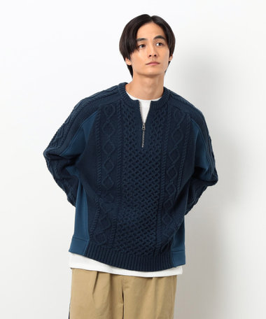 ニット×裏シャギーハーフジップ