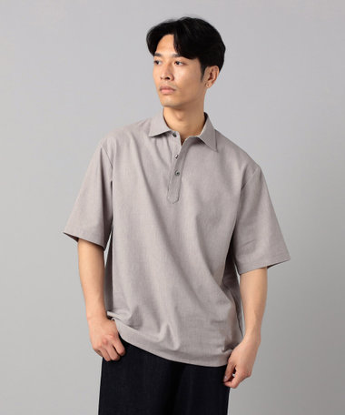 リネンストレッチ ワイドカラー ポロシャツ