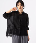 プランテーション コットン　ブーケ刺繍　ノーカラーシャツ ラミーコットンエンブロイダリー シアー刺繍のシンプルシャツ