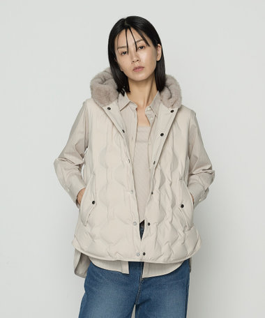 Gabardine K.T バイアスシルバーフォックス 中綿キルティングコート Gabardine K.T バイアスシルバーフォックス 中綿キルティング