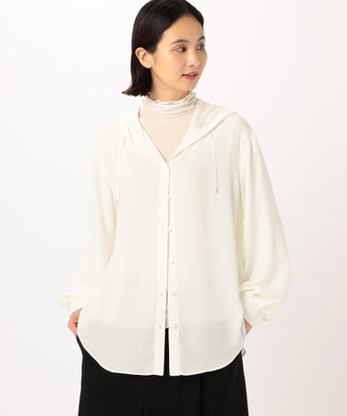 とろ～んバックサテン フード付きブラウス