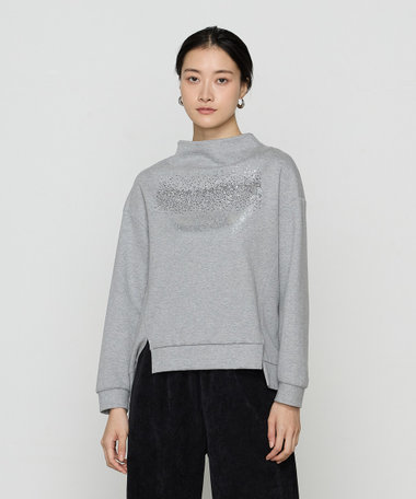 ダンボールニット 箔プリント＆スパンコール刺繍プルオーバー