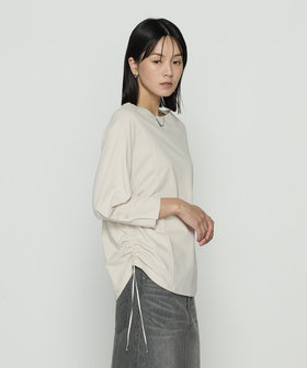 Faneuil ファヌル サイドギャザー プルオーバー 80／-ポンチ ブラウス見えプルオーバー（72-21EM02-205）｜ギャバジン