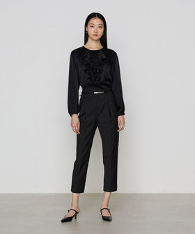 TALLサイズ 〕 トリアセバックサテンジョーゼット ラッフルブラウス