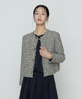 最終価格　ノッティンガムフォレスト　レディース　ジャケットネイビー 国内未発売 TALLサイズ 〕 セレモニーツイード ノーカラージャケット（76-02JO02