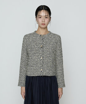 TALLサイズ 〕 セレモニーツイード ノーカラージャケット（76-02JO02