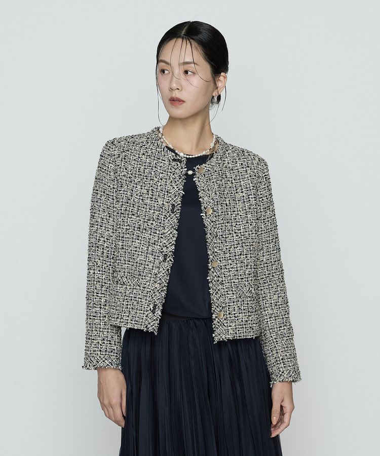 TALLサイズ 〕 セレモニーツイード ノーカラージャケット（76-02JO02