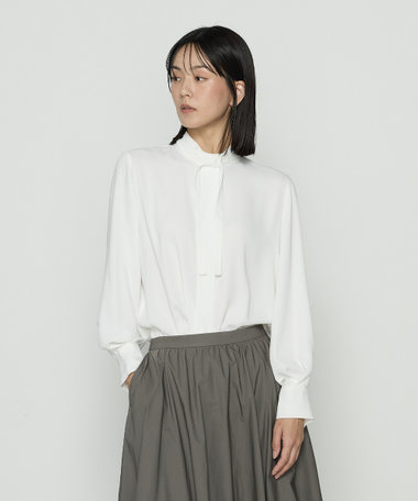 ブラウス　ayakawasaki TALLサイズ 〕 マットサテン タイ付 ハイネックブラウス（76