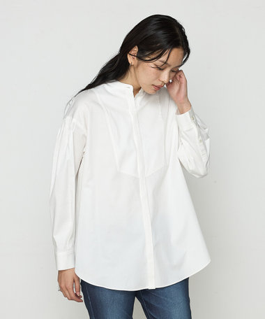 〔 TALLサイズ 〕 コットンサテンオルタージュ ロングシャツ