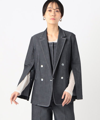 〔 TALLサイズ 〕 ポリエステルデニム ダブルブレストジャケット
