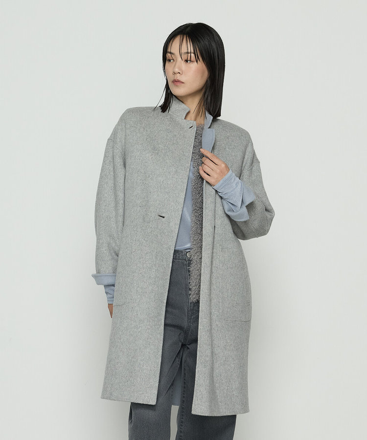 灰草 haikusa 美品 ウールリネン ロングコート haiao 灰青 灰草 haikusa 美品 ウールリネン ロングコート haiao 灰青