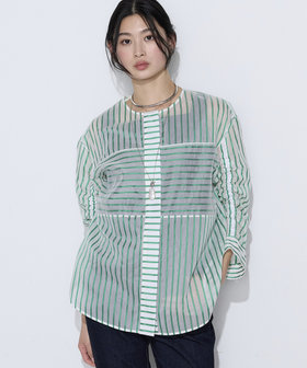 〔 TALLサイズ 〕 キュプラリネン コットンシルクシアーストライプシャツ