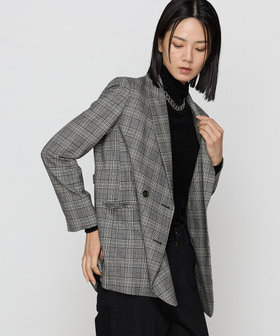 TALLサイズ 〕2WAYストレッチチェックフラノ デザインダブルジャケット