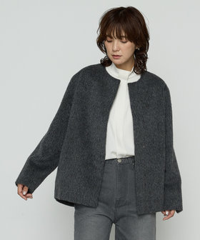 TALLサイズ 〕 アルパカシャギー ノーカラージャコット（76-10WM02-205