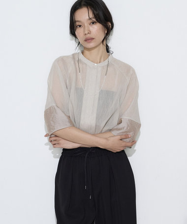 【Oggi 5月号掲載 滝沢カレンさん着用商品】〔 TALLサイズ 〕 リネンポリエステルオーガンジー ラグランスリーブシャツ羽織り