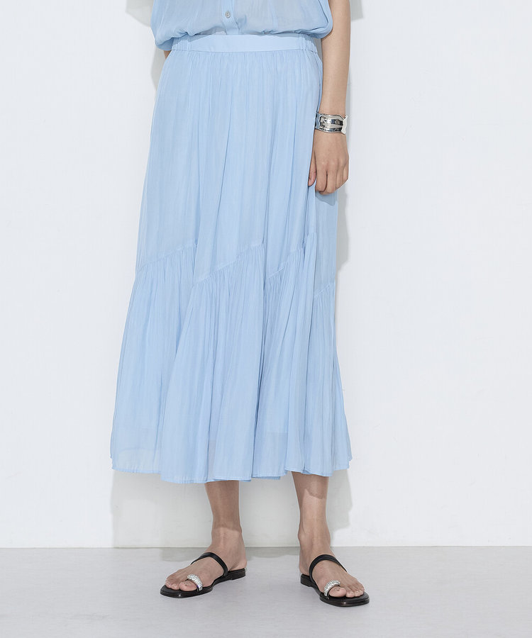 【Oggi 6月号掲載 滝沢カレンさん着用商品】〔 TALLサイズ 〕 【セットアップ対応】カッセンシフォンオーガンジー アシンメトリーギャザースカート