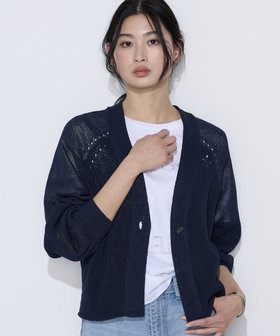 〔 TALLサイズ 〕 和紙混ドライタッチ ニットカーディガン