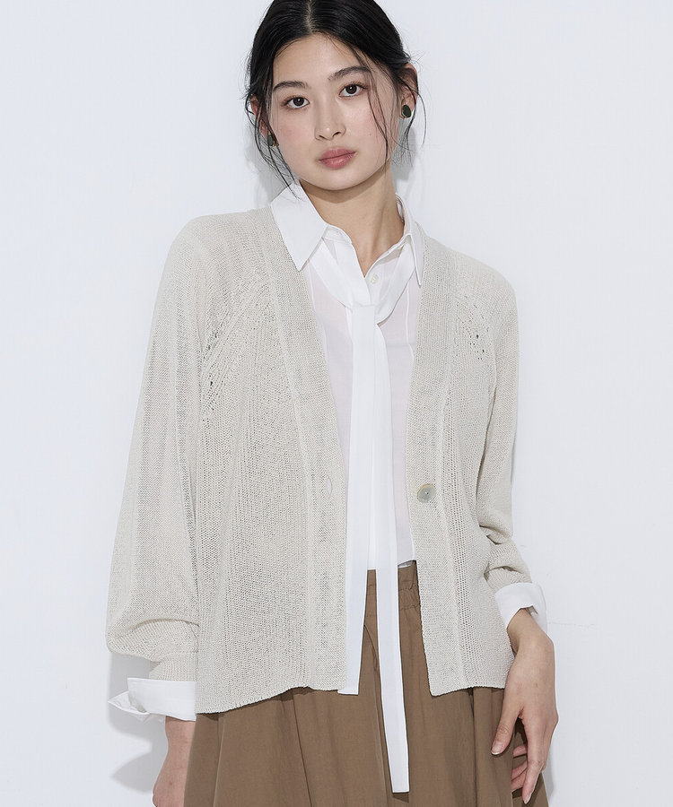 〔 TALLサイズ 〕 和紙混ドライタッチ ニットカーディガン