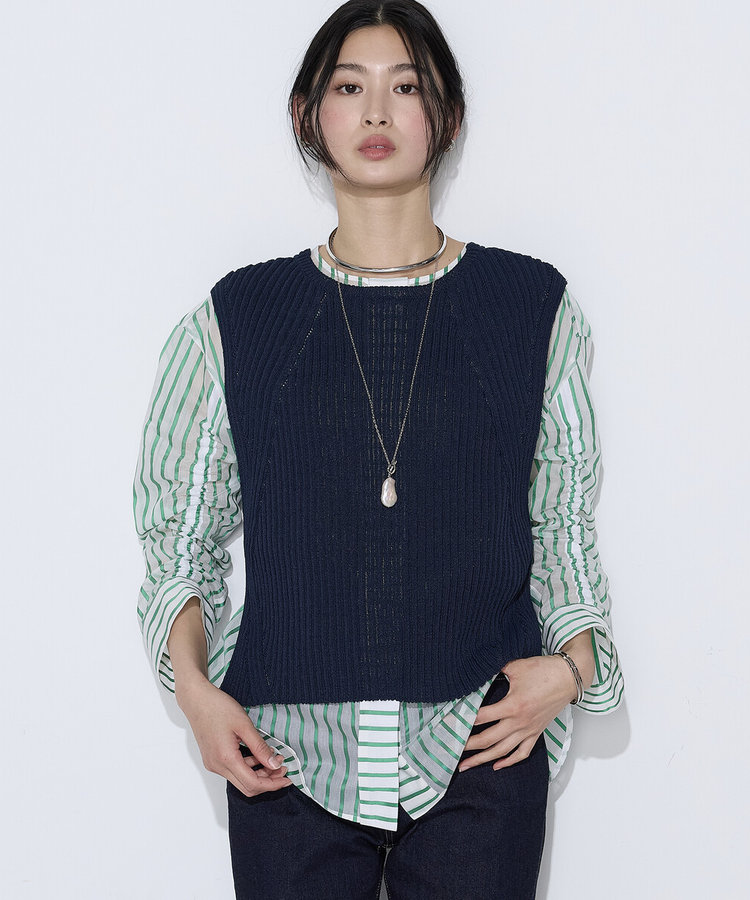 〔 TALLサイズ 〕 和紙混ドライタッチ ニットジレ