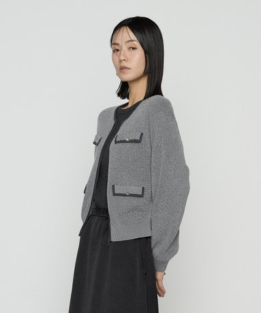 〔 TALLサイズ 〕 モールジャカードニット ジップアップカーディガン