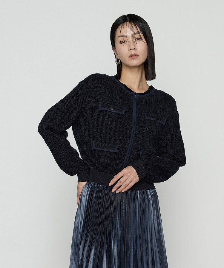 〔 TALLサイズ 〕 モールジャカードニット ジップアップカーディガン