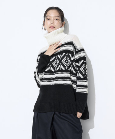 〔 TALLサイズ 〕 ジャカード編み スヌード付きニットプルオーバー