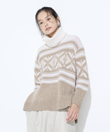 〔 TALLサイズ 〕 ジャカード編み スヌード付きニットプルオーバー