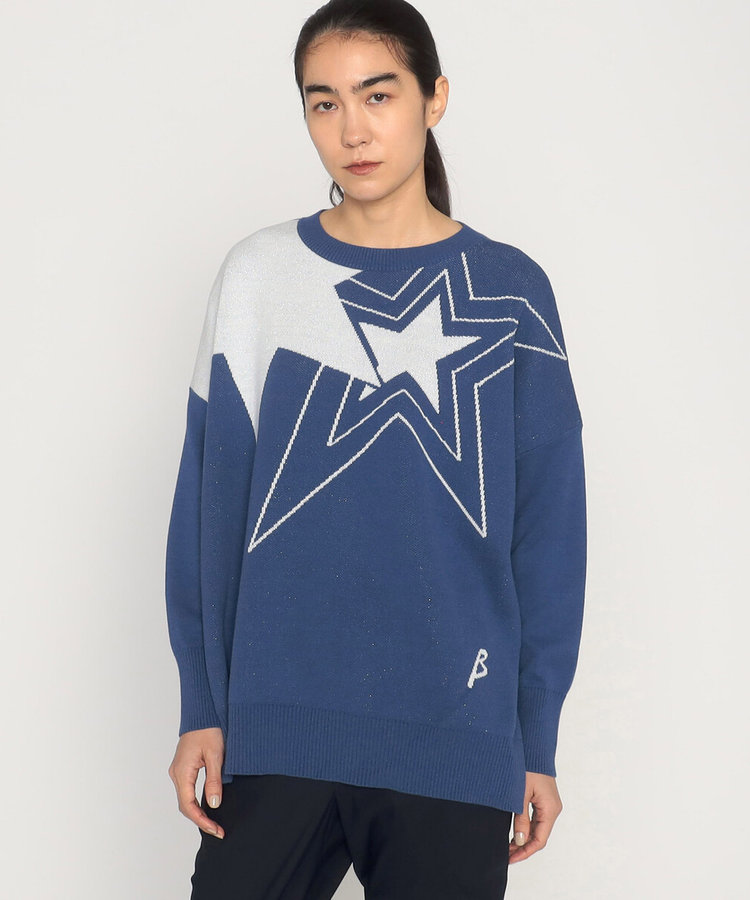 FOX dark blue クリアネイビー スター柄 ニットプルオーバー（77-02IG03-204）｜ベータ（β