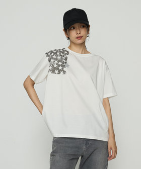 ホワイト 星プリント Tシャツ サイズF 星柄プリント Tシャツ（77-02TM02-205）｜ベータ（β）｜【夏