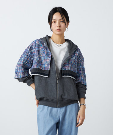 ブルーツイード フードブルゾン