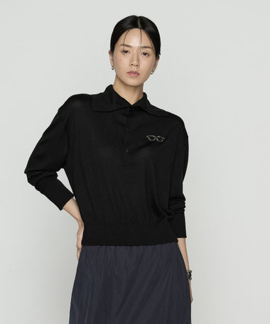 釦開き襟付き ニットプルオーバー