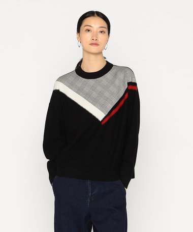 チェック使い ニットプルオーバー