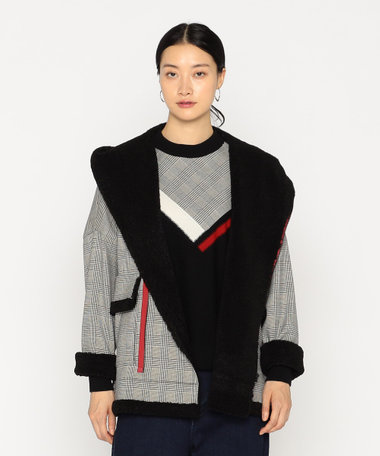 裏起毛グレンチェック フードブルゾン