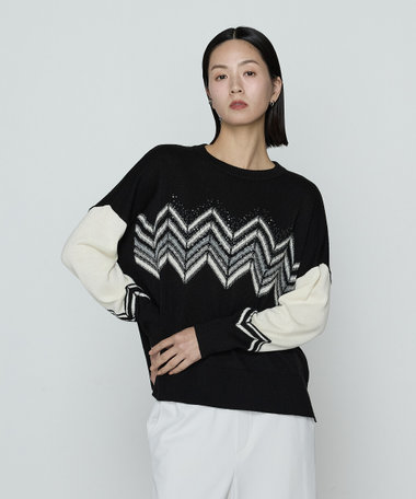 ジグザグ柄 ニットプルオーバー