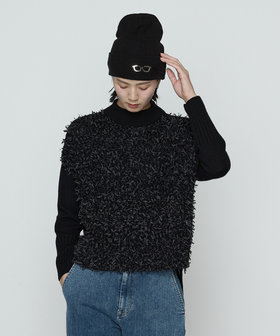 リボンヤーンブラック ニットプルオーバー