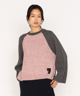 ピンクブークレ×グレーニット プルオーバー（77-23IM19-205）｜ベータ