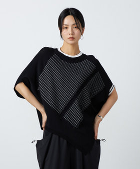 点々ストライプ ダイヤ型ニットプルオーバー